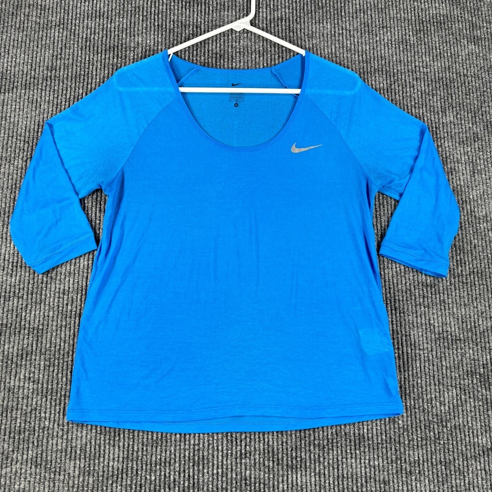 Nike Shirt Womens Medium Blue Long Sleeve Dri Fit Casual Active Workout Light